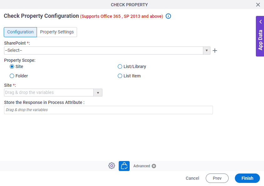 Check Property Configuration Configuration tab