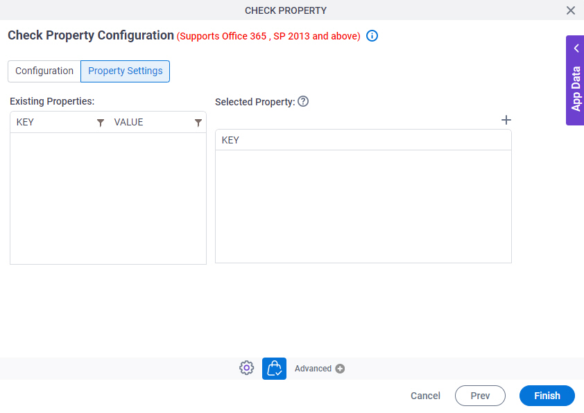 Check Property Configuration Property Settings tab