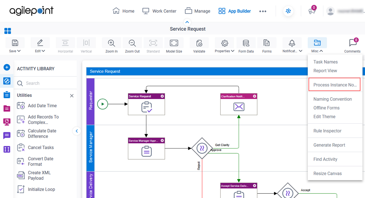 Click Process Instance Notification