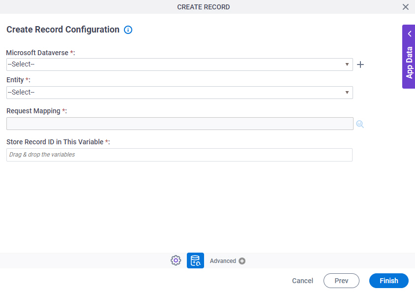 Create Record Configuration screen