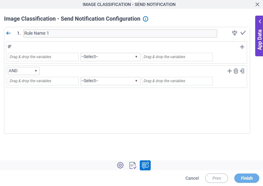 Image Classification - Send Notification Configuration Triggering Event Condition Builder screen