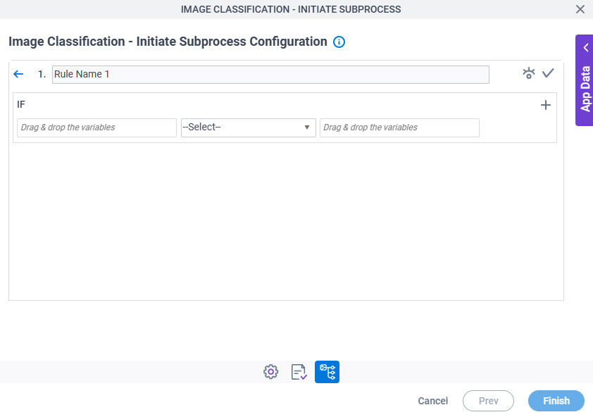 Image Classification - Initiate Subprocess Configuration Additional Actions tab Condition Builder screen