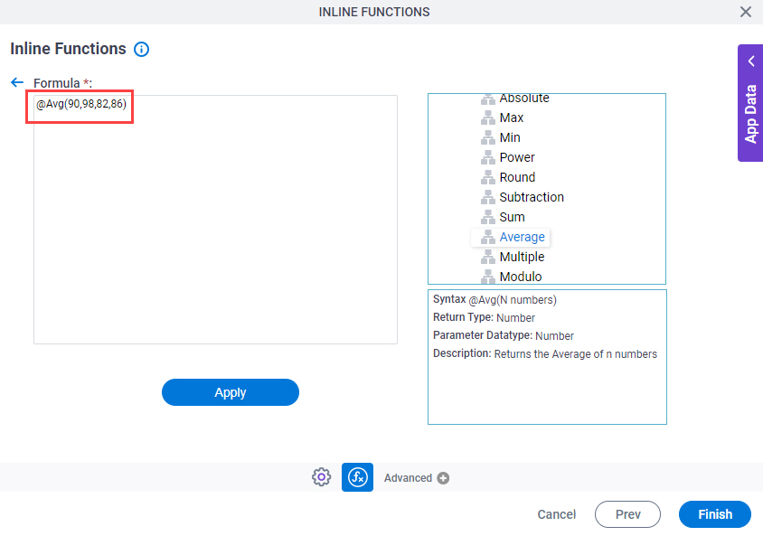 Inline Functions screen