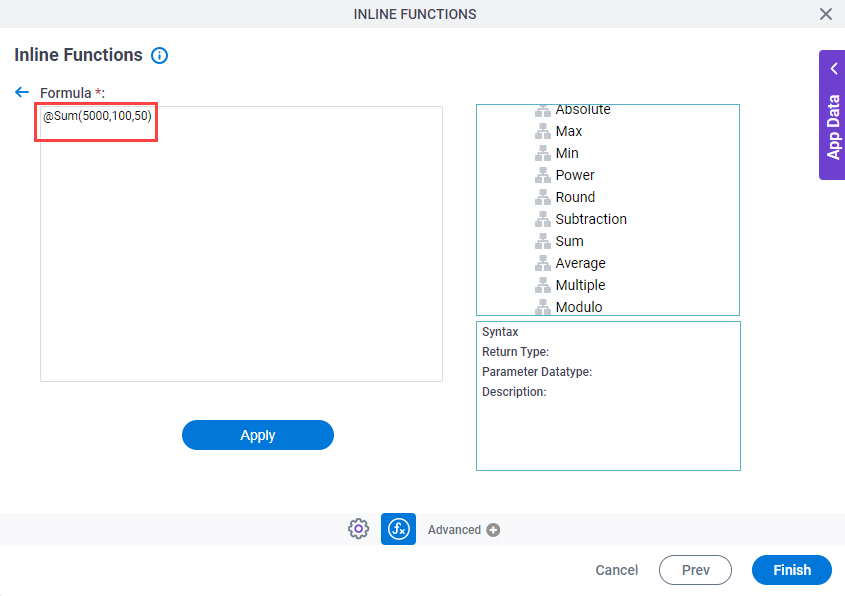 Inline Functions screen