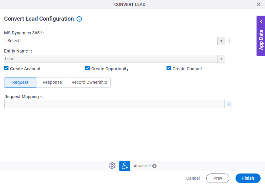 Convert Lead Configuration screen