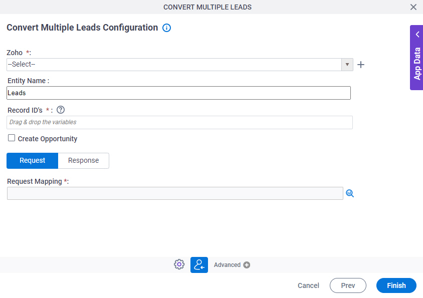 Convert Multiple Leads Configuration screen