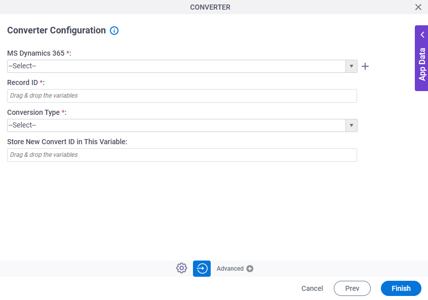 Converter Configuration screen