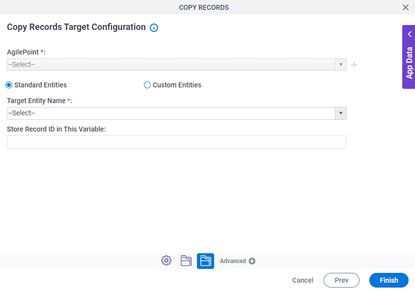 Copy Records Target Configuration screen