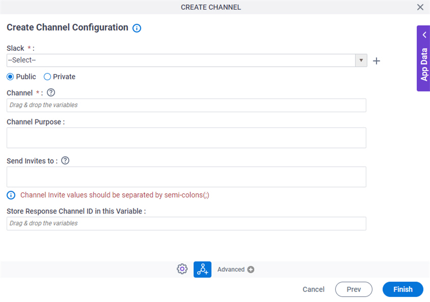 Create Channel Configuration screen