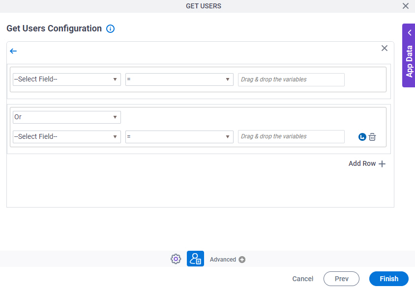 Get Users Configuration Condition Builder screen