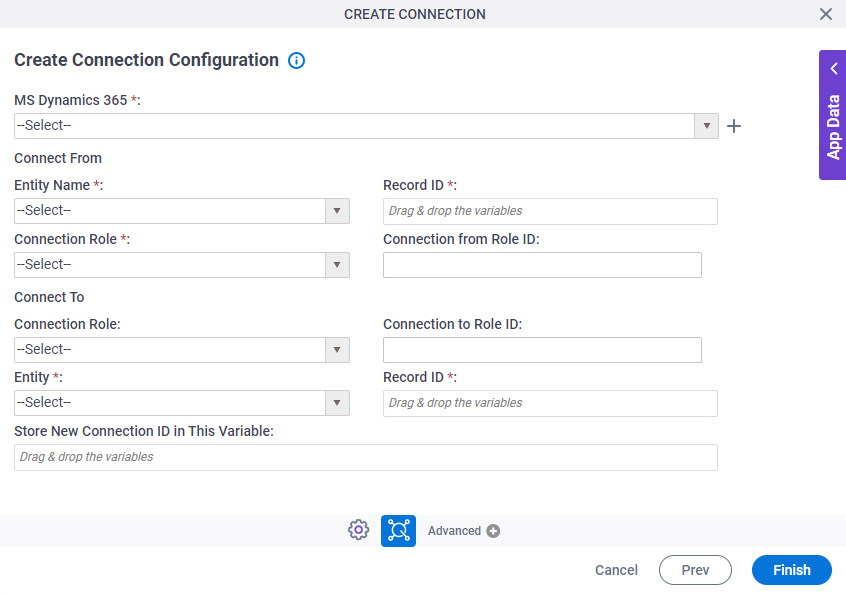 Create Connection Configuration screen