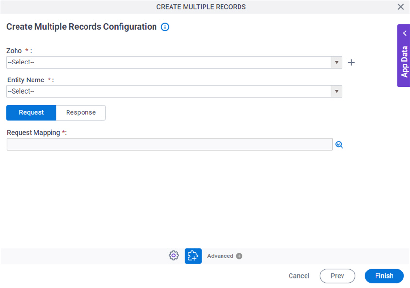 Create Multiple Records Configuration screen