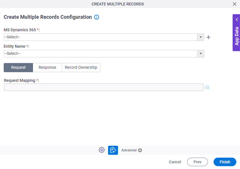 Create Multiple Records Configuration screen