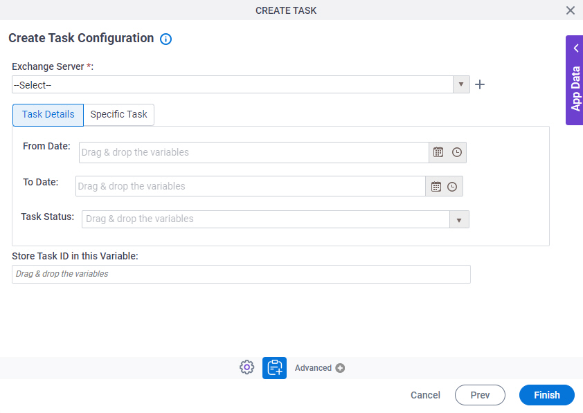 Create Task Configuration Task Details tab