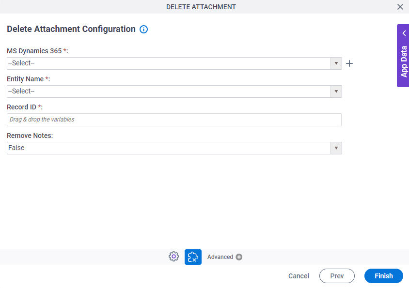 Delete Attachment Configuration screen