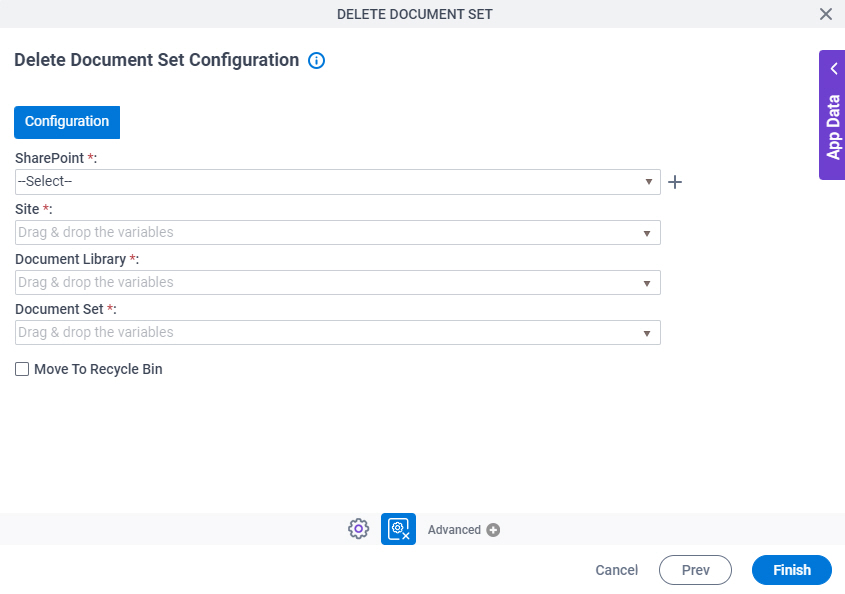 Delete Document Set Configuration screen