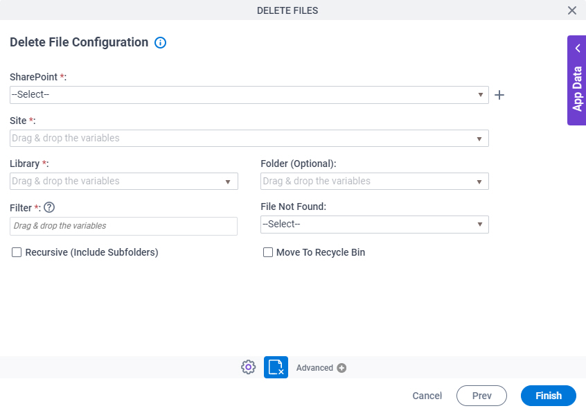 Delete File Configuration screen