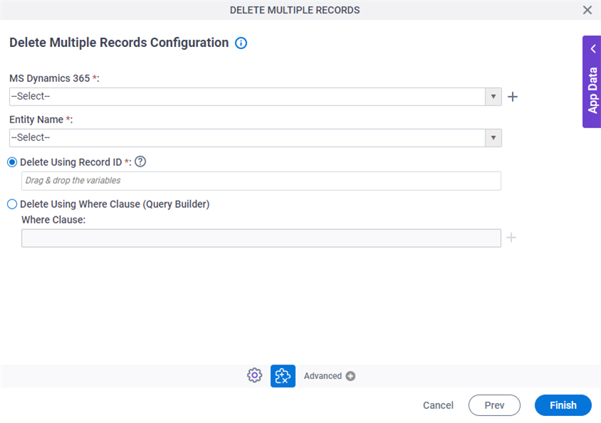 Delete Multiple Records Configuration screen