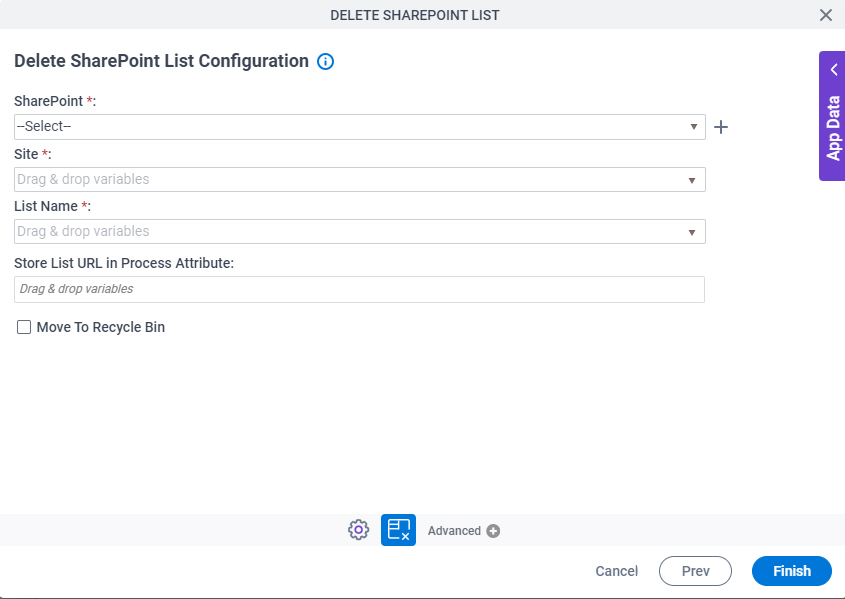Delete SharePoint List Configuration screen