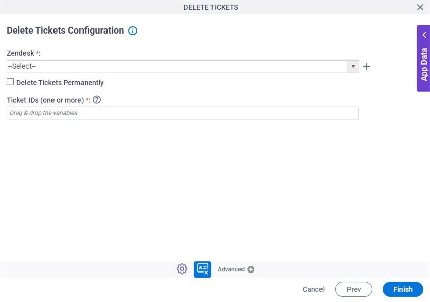 Delete Tickets Configuration screen