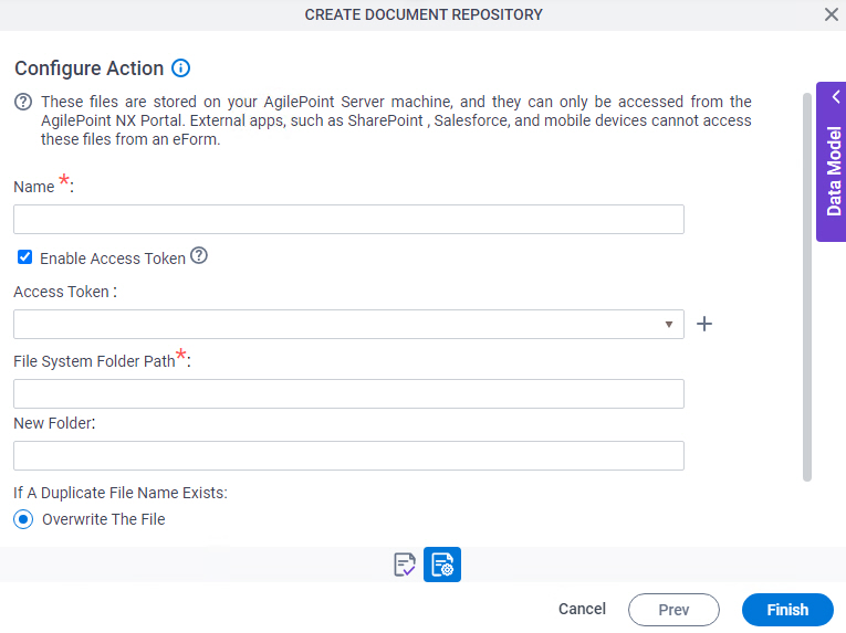 File System Create Document Repository screen