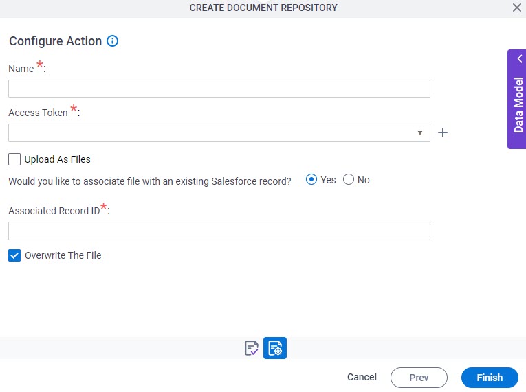 Salesforce Create Document Repository screen