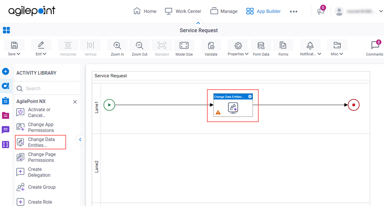 Drag Change Data Entities Permissions activity