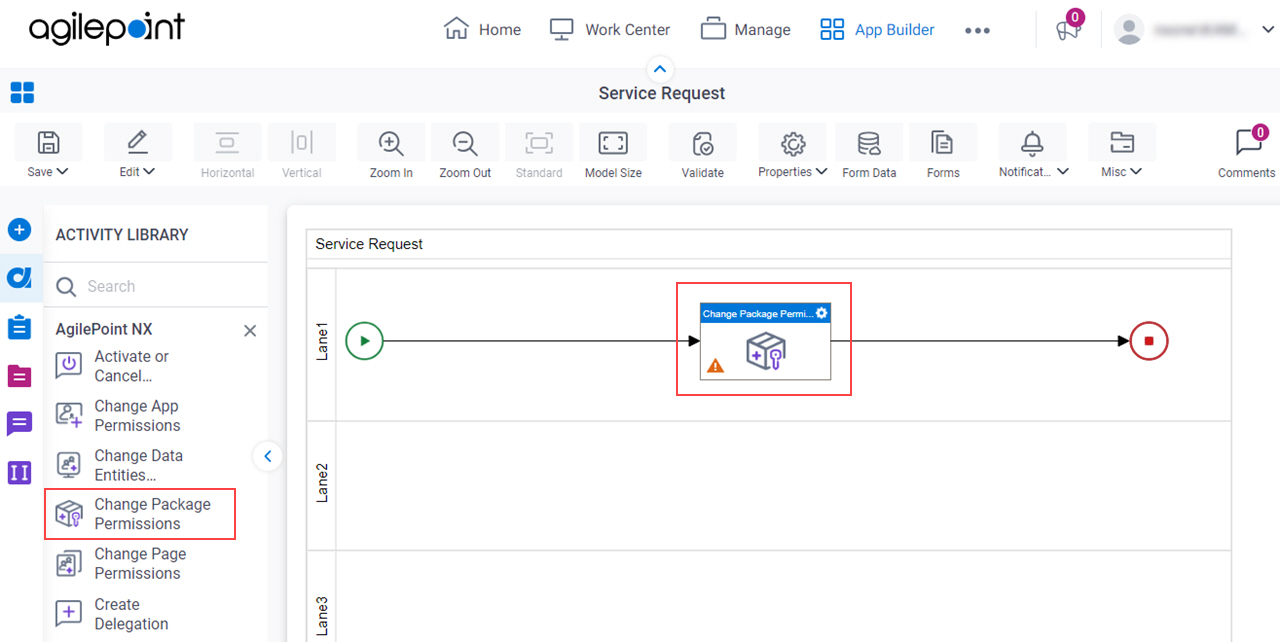 Drag Change Package Permissions activity