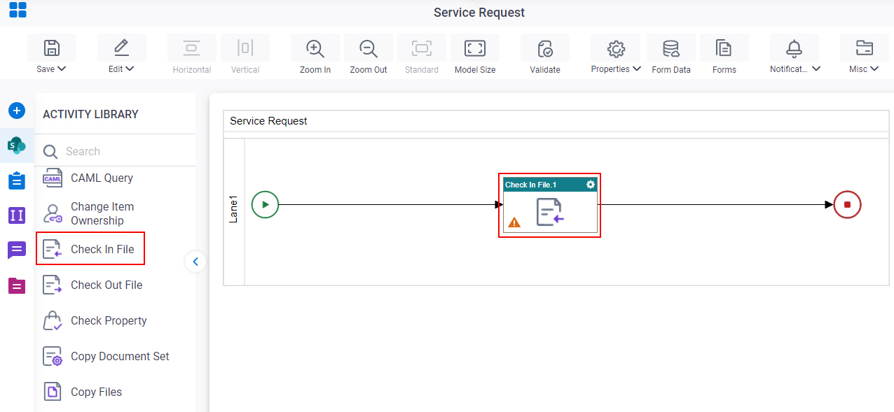 Check In File activity