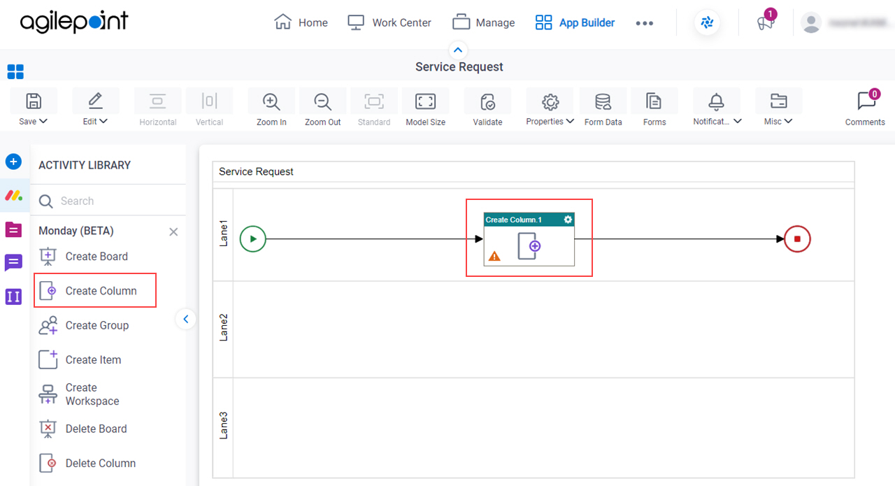 Drag Create Column activity