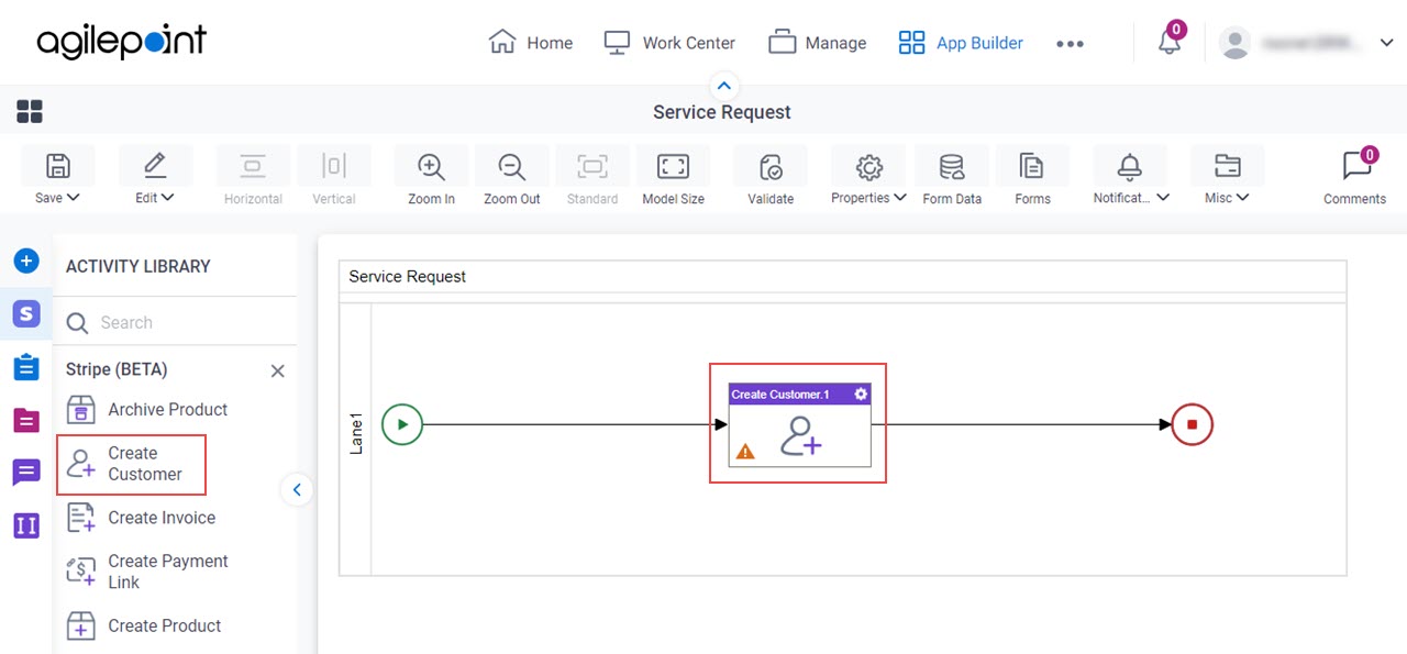 Drag Create Customer activity