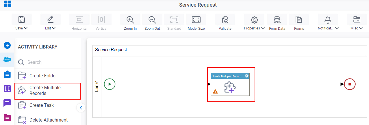Create Multiple Records activity