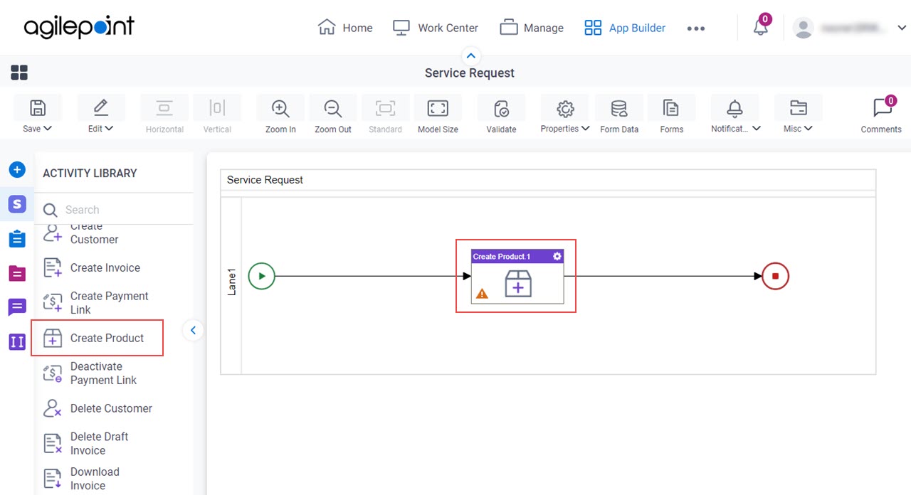 Drag Create Product activity