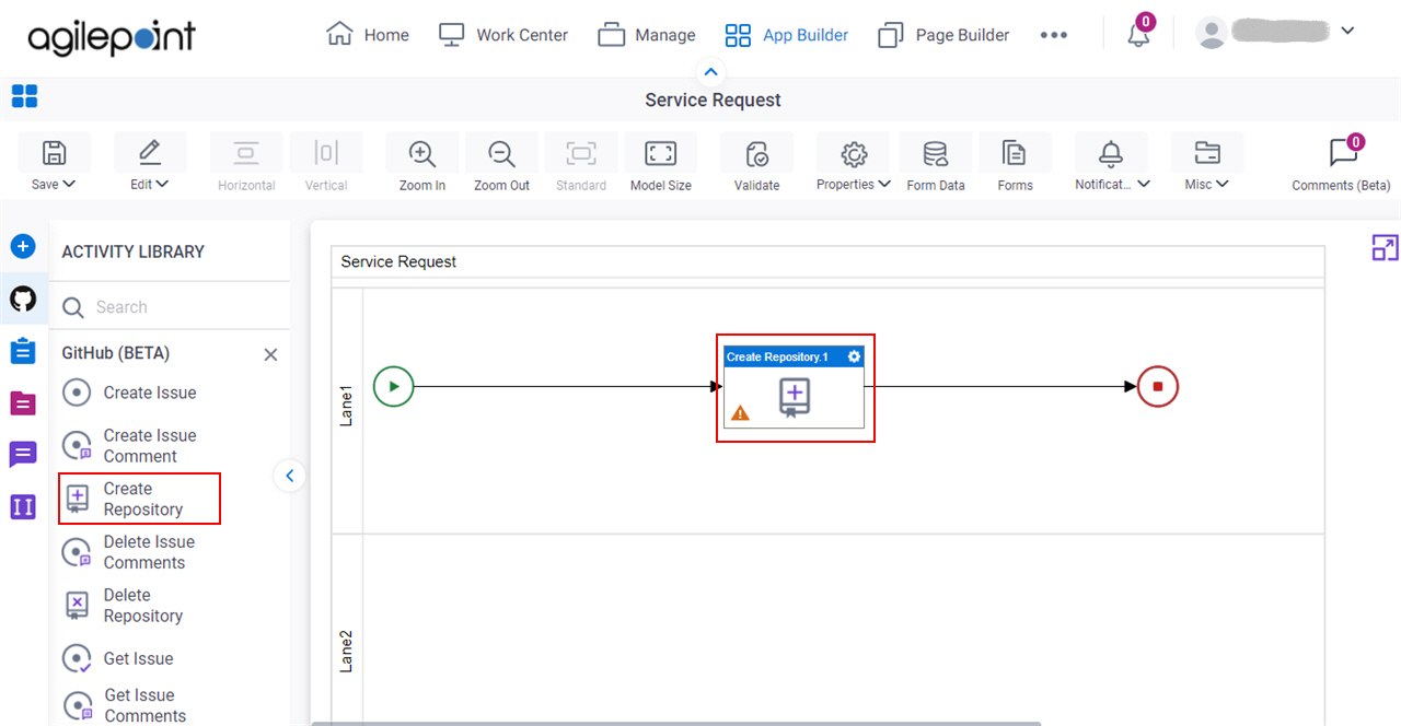 Drag Create Repository activity