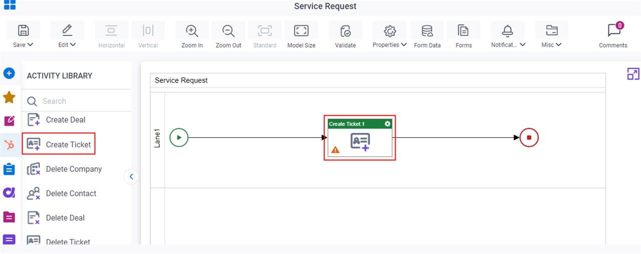 Drag Create Ticket activity