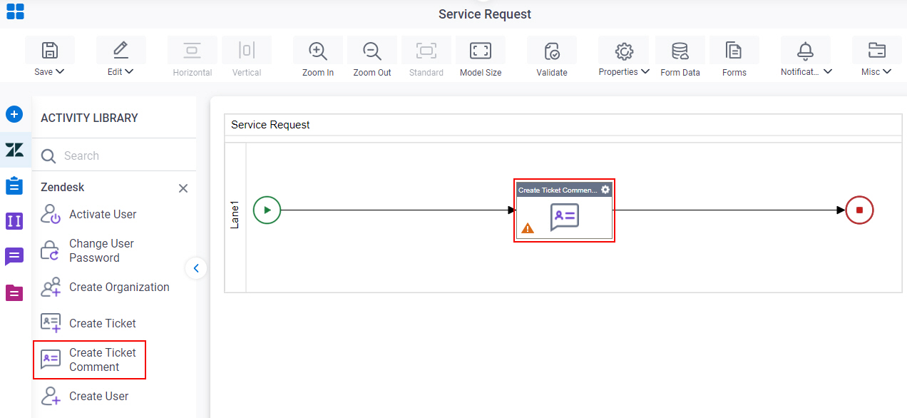 Drag Create Ticket Comment activity