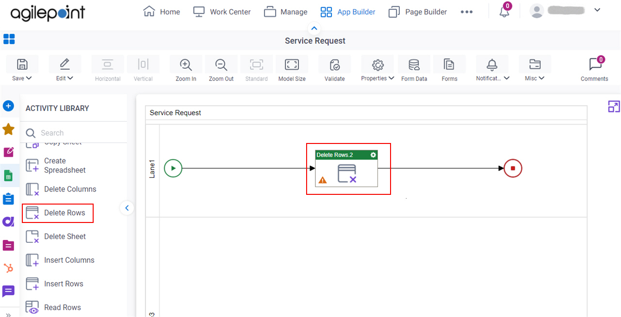 Drag Delete Rows activity