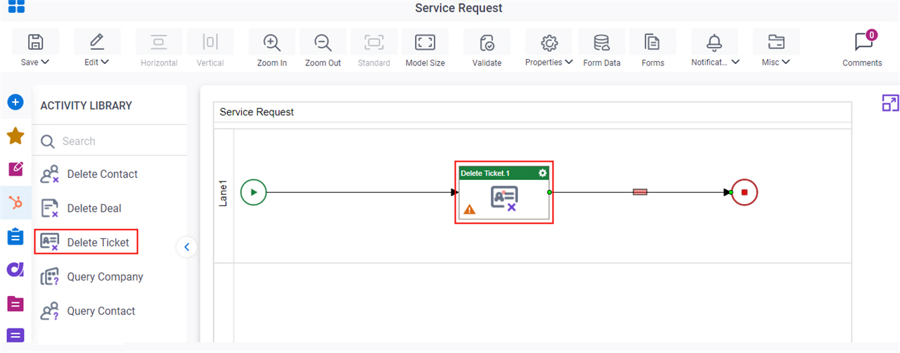 Drag Delete Ticket activity