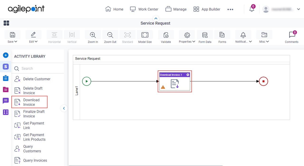 Drag Download Invoice activity