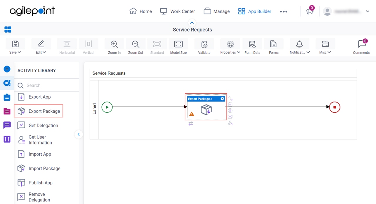 Drag Export Package activity