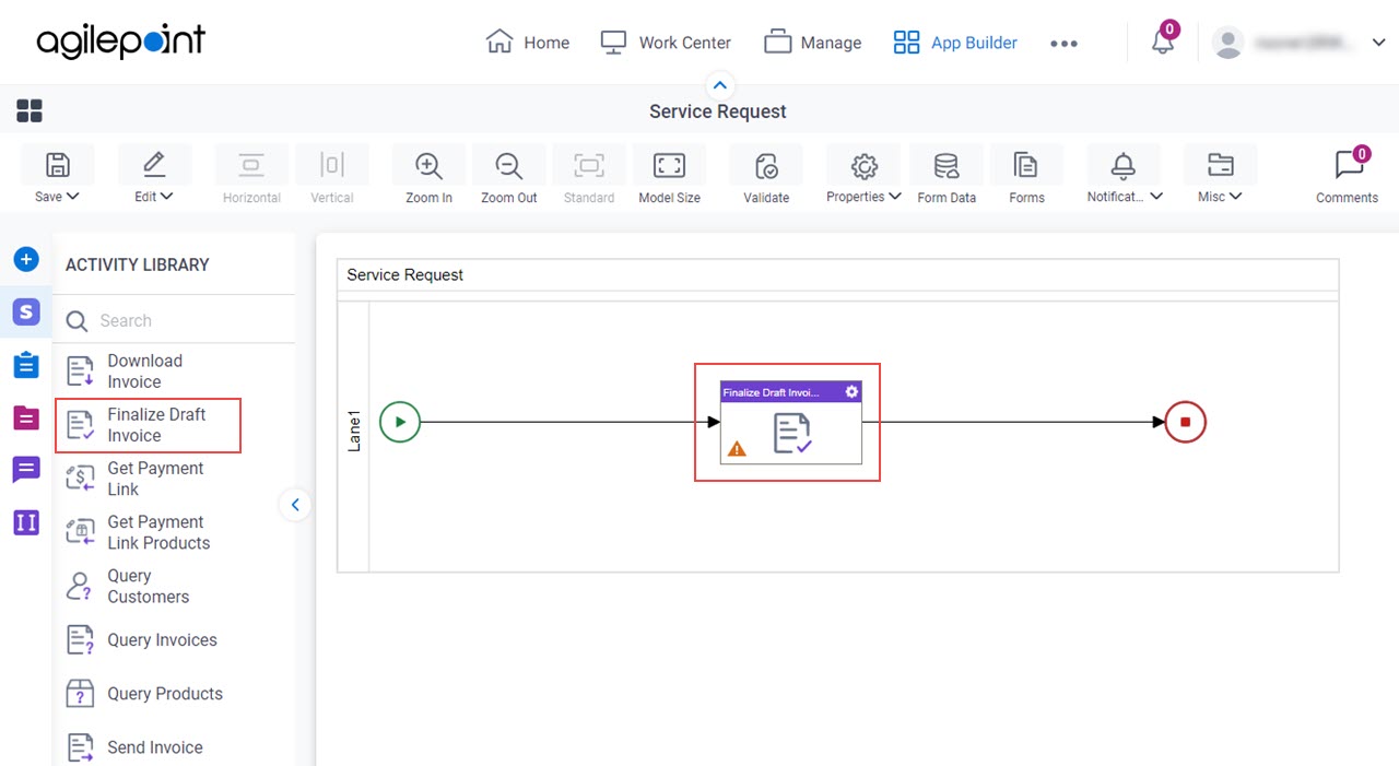 Drag Finalize Draft Invoice activity