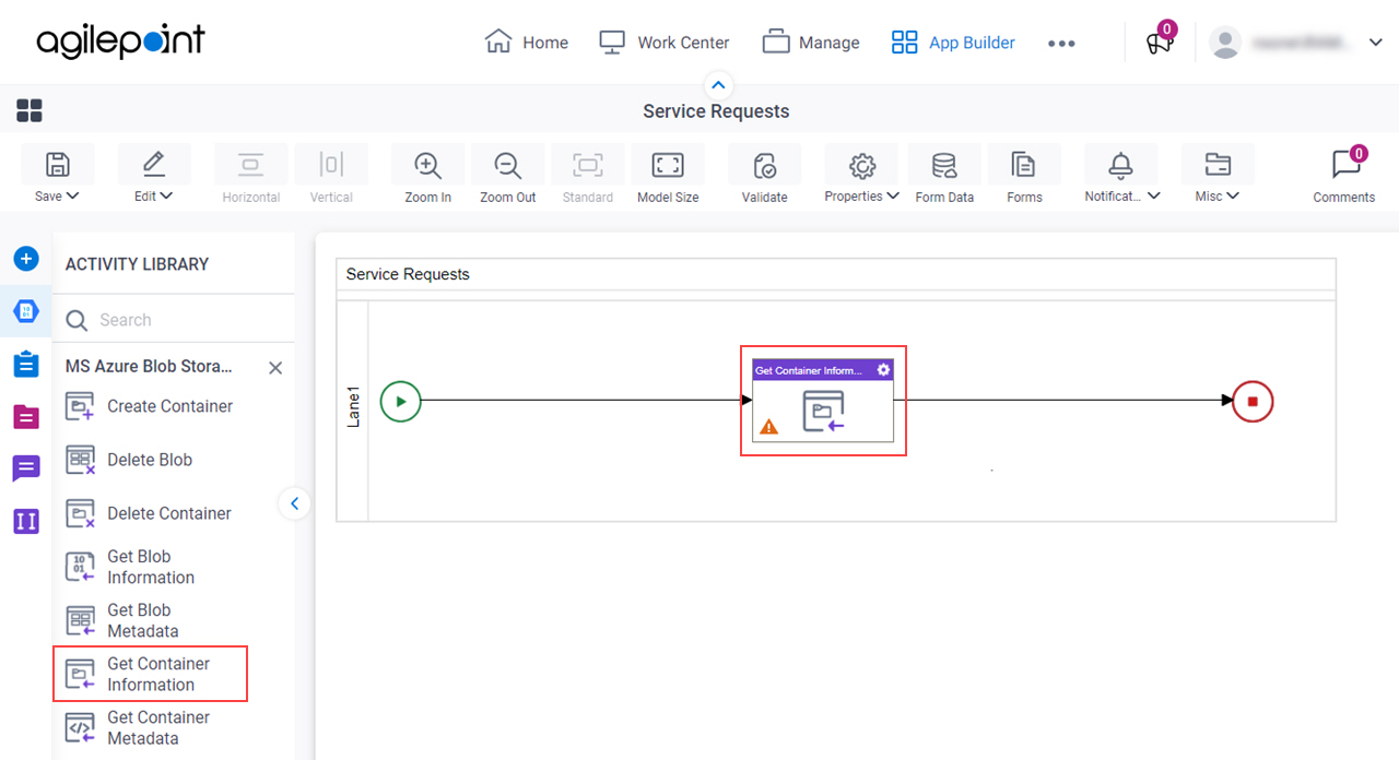 Drag Get Container Information activity