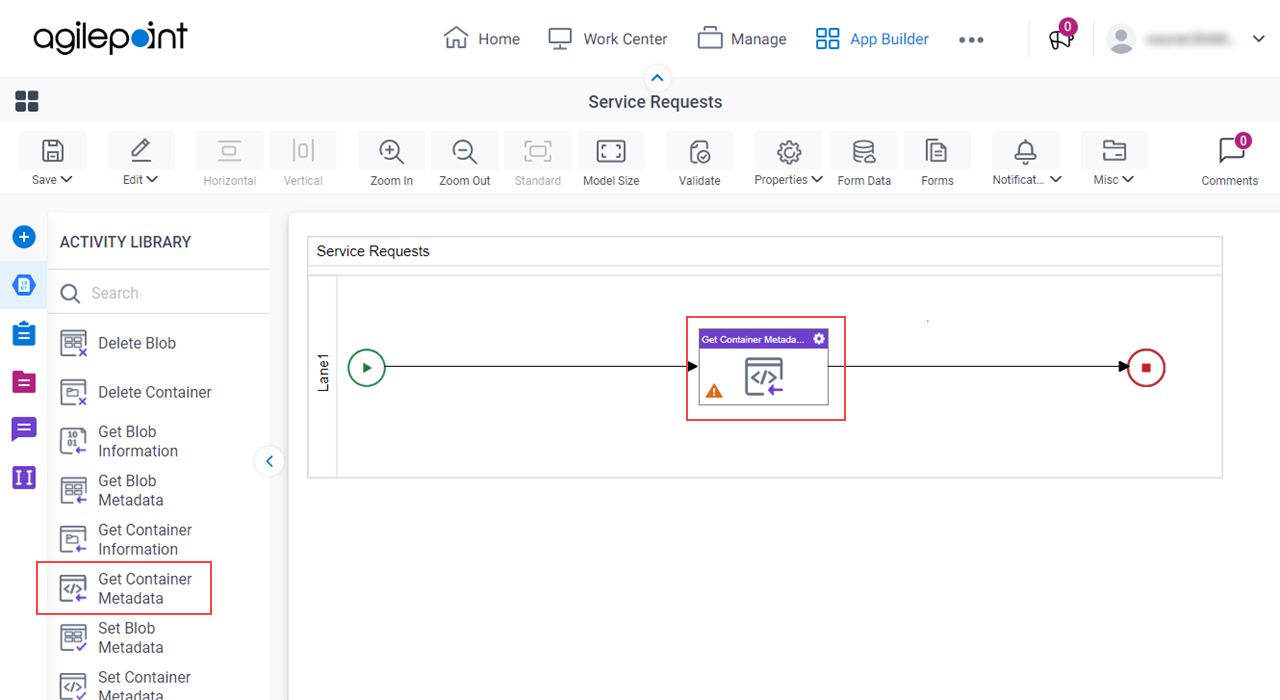 Drag Get Container Metadata activity