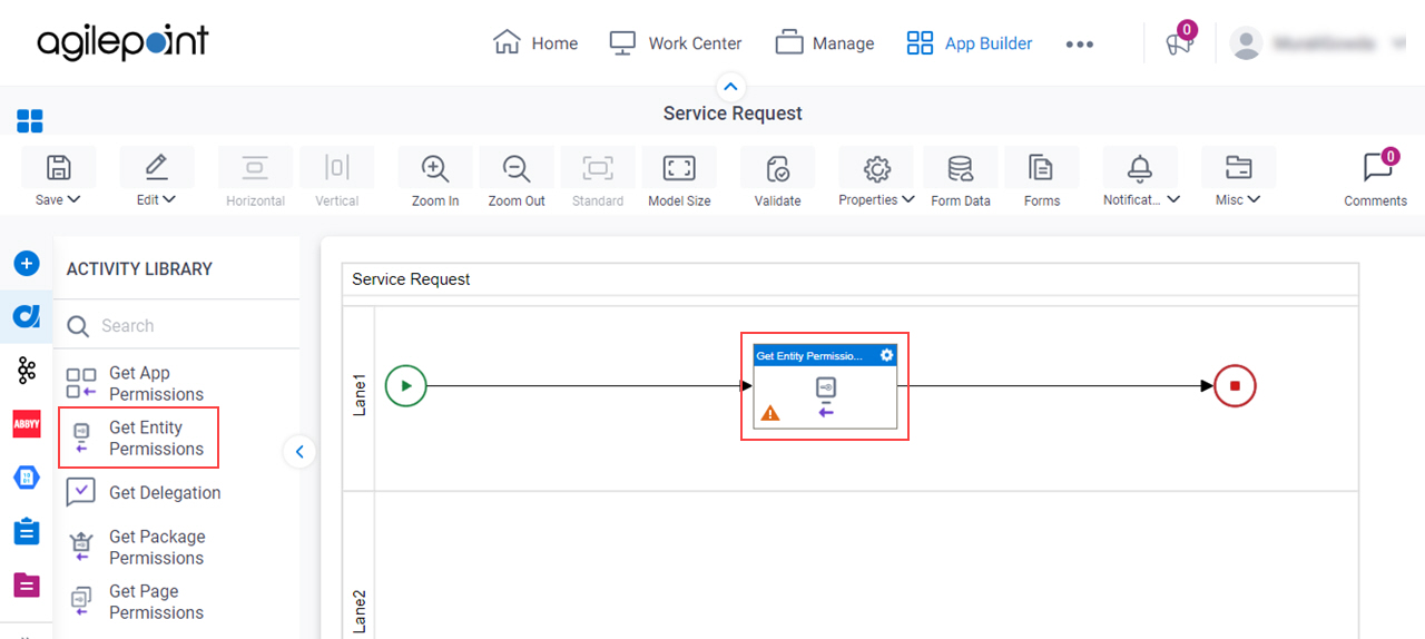 Drag Get Entity Permissions activity