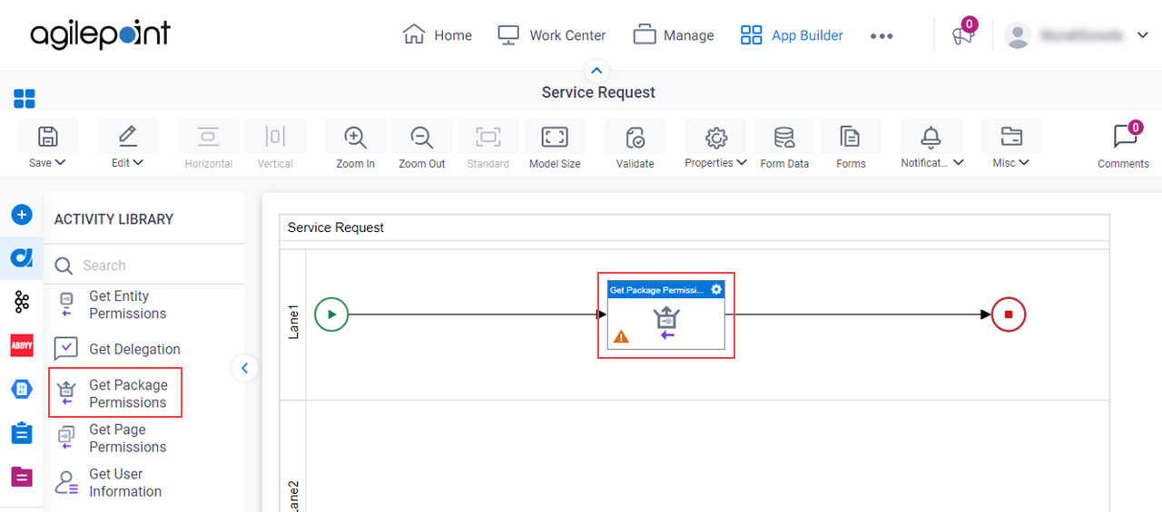 Drag Get Package Permissions activity