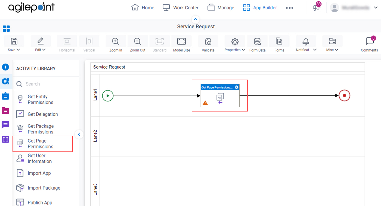 Drag Get Page Permissions activity