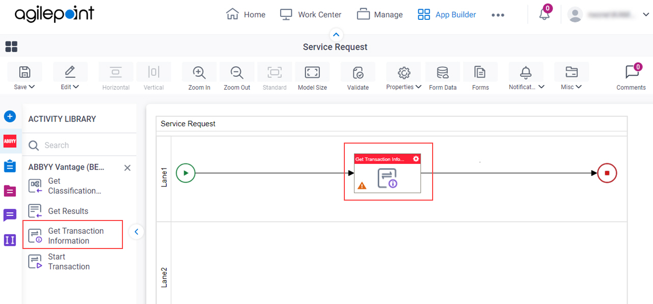 Drag Get Transaction Information activity