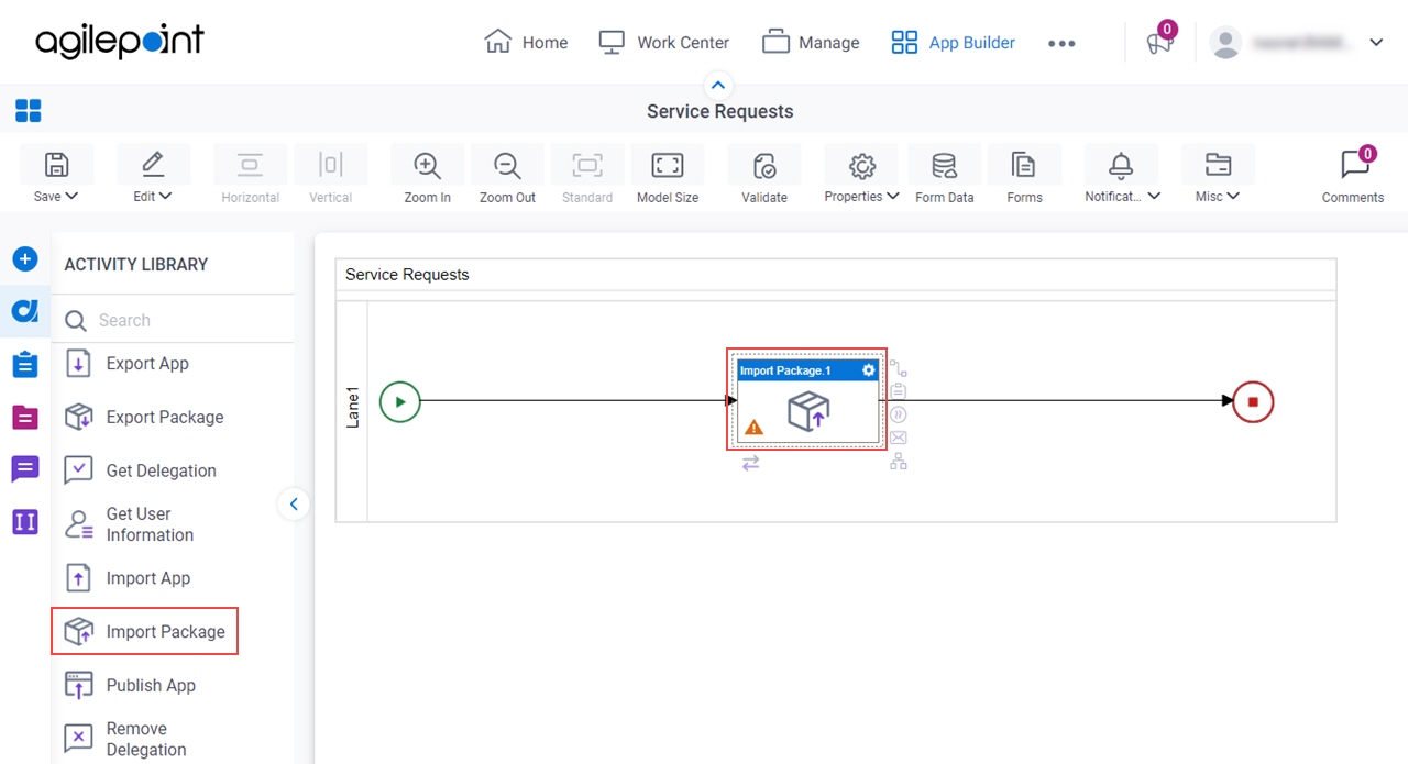 Drag Import Package activity