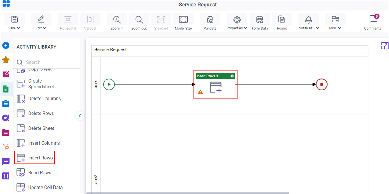 Drag Insert Rows activity