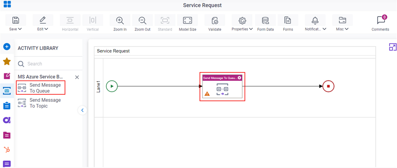 Drag Send Message To Queue activity